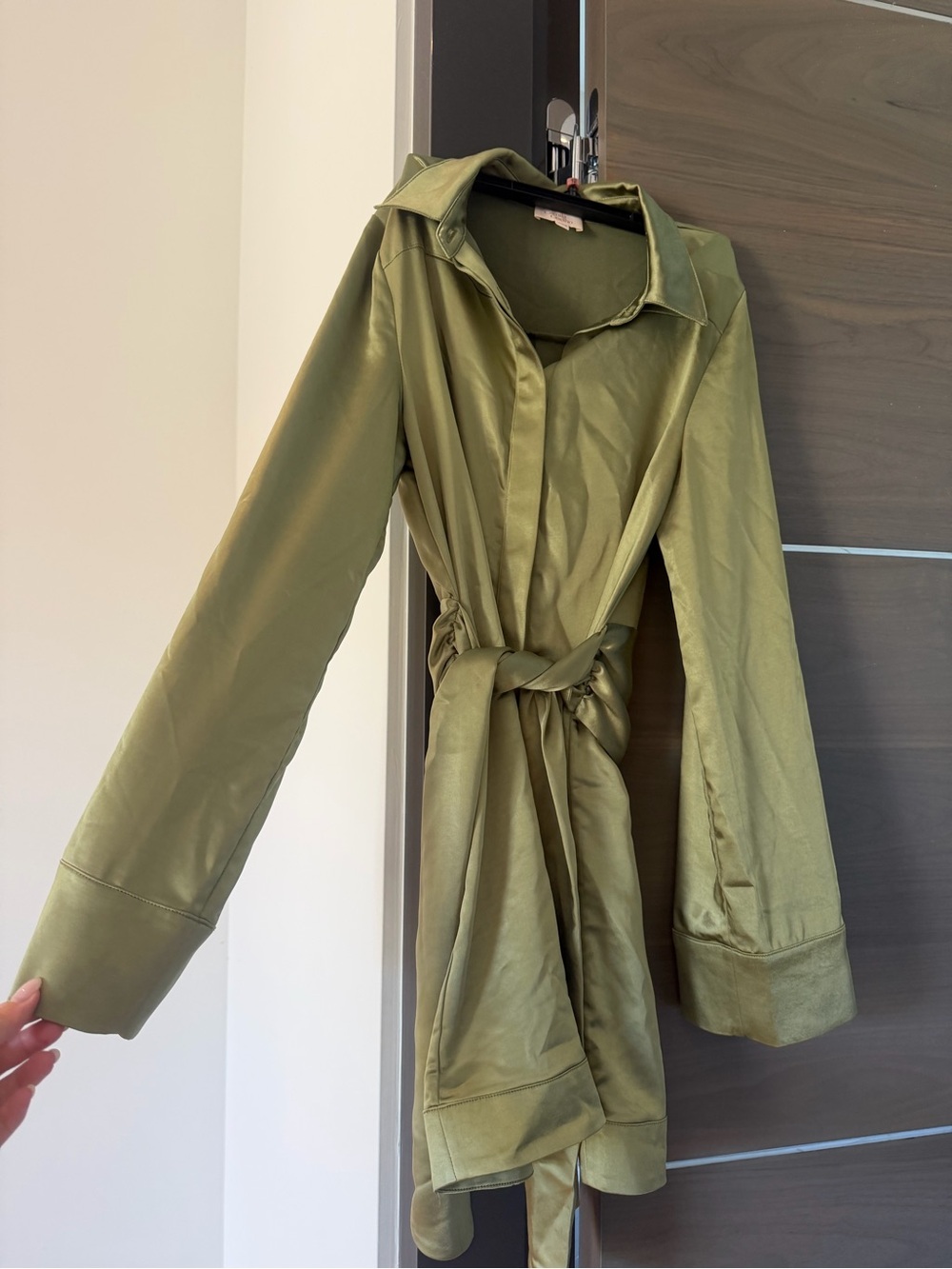 Camila Coelho Olive Satin Trench Coat